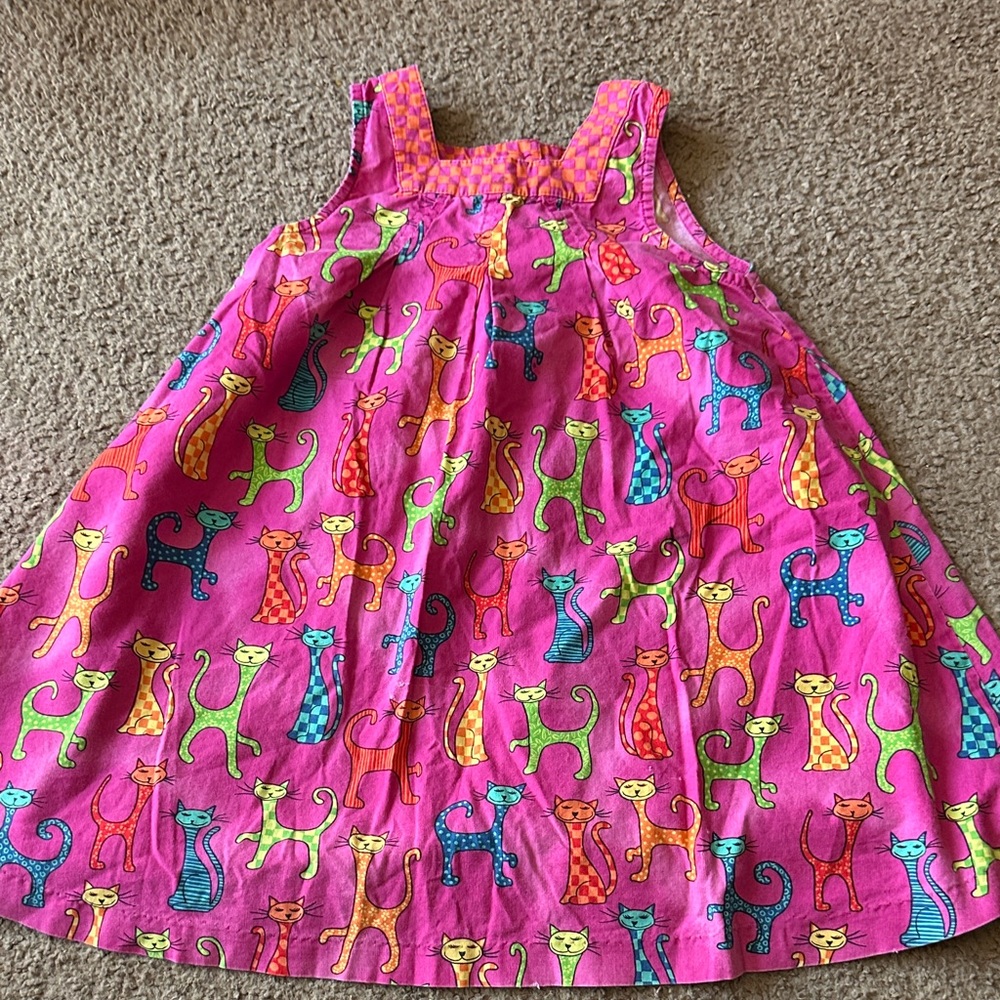 Vintage Colorful Cat Print Pink Dress
